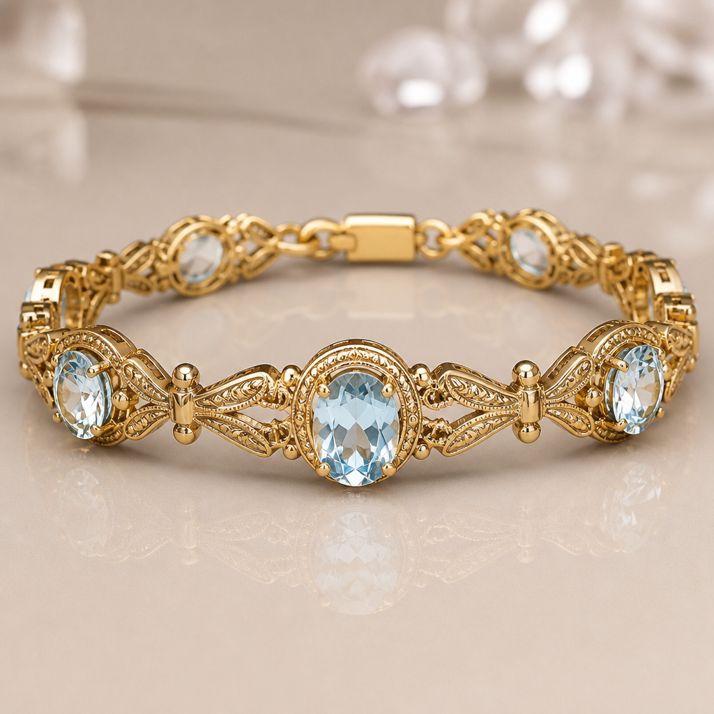 A vintage women's bracelet made of gold with topaz stones suitable for engagement. Stone hurt zirkone 11 mm, braslet wide 13 mm.
photorealistic jewelry design, A vintage women's bracelet made of gold with topaz stones suitable for engagement. Stone hurt zirkone 11 mm, braslet wide 13 mm., vintage style, just the design no text