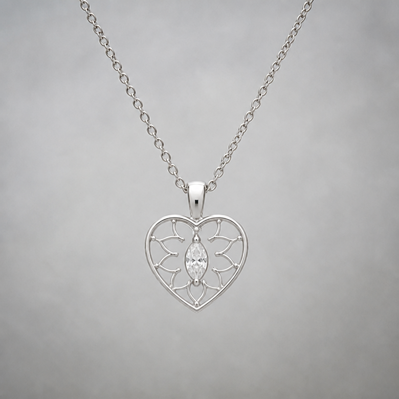 Enlever le pavé de diamant sur le coeur, compléter avec un style mandala intérieur simple et leger
edit the attached jewelry design with these instructions: Enlever le pavé de diamant sur le coeur, compléter avec un style mandala intérieur simple et leger. keep it photorealistic, just the design no text