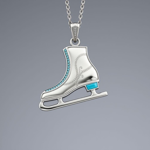Silver Pendant shape one ice skate with turquoise stripe inside the low thin part blade