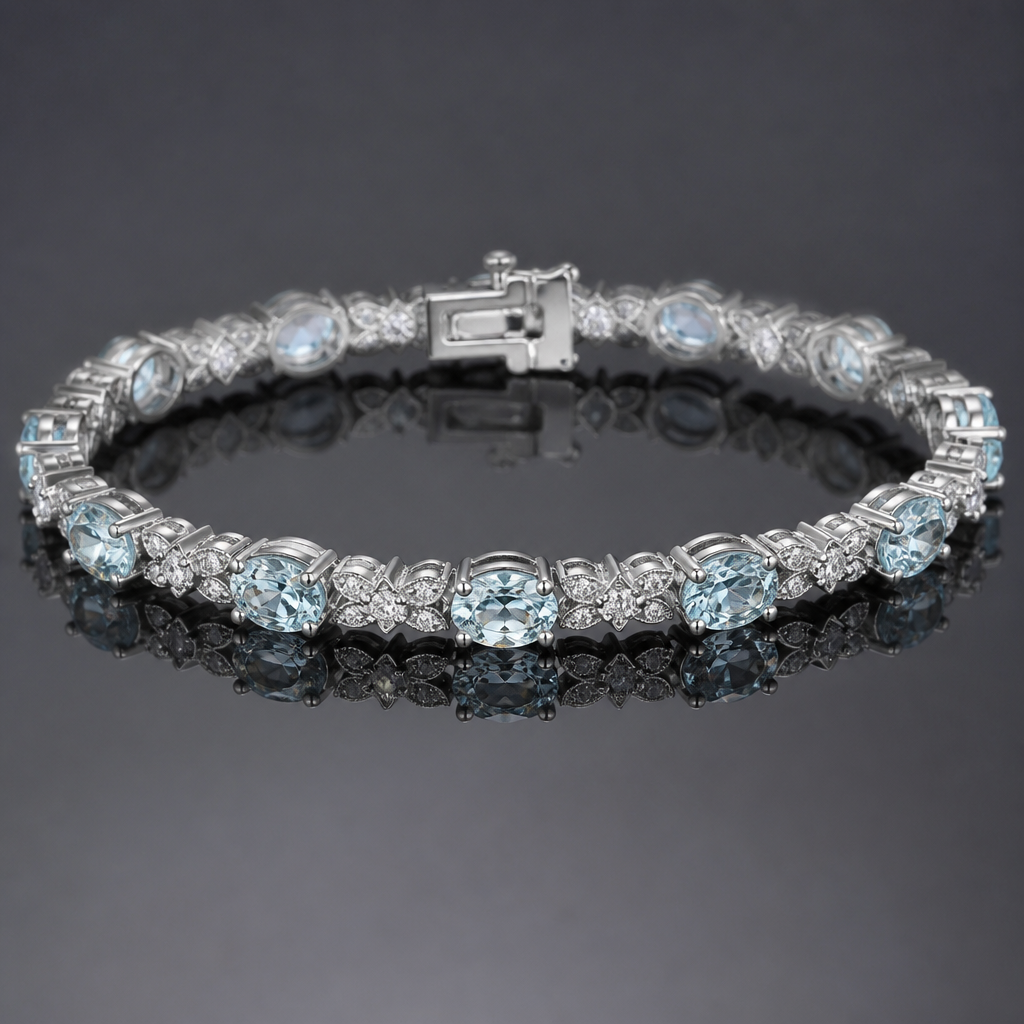 A eternity women's bracelet made of silver with aquamarine and diamond stones suitable for formal, highly ornate, intricate and elaborate, richly detailed. sencillo y delicado
photorealistic jewelry design, A eternity women's bracelet made of silver with aquamarine and diamond stones suitable for formal, highly ornate, intricate and elaborate, richly detailed. sencillo y delicado, eternity style, just the design no text