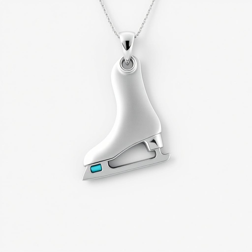 Silver Pendant shape one ice skate with turquoise stripe inside the low thin part blade