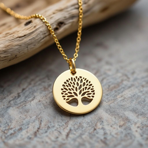 Золотой кулон с изображением дерева узоры с завитками
