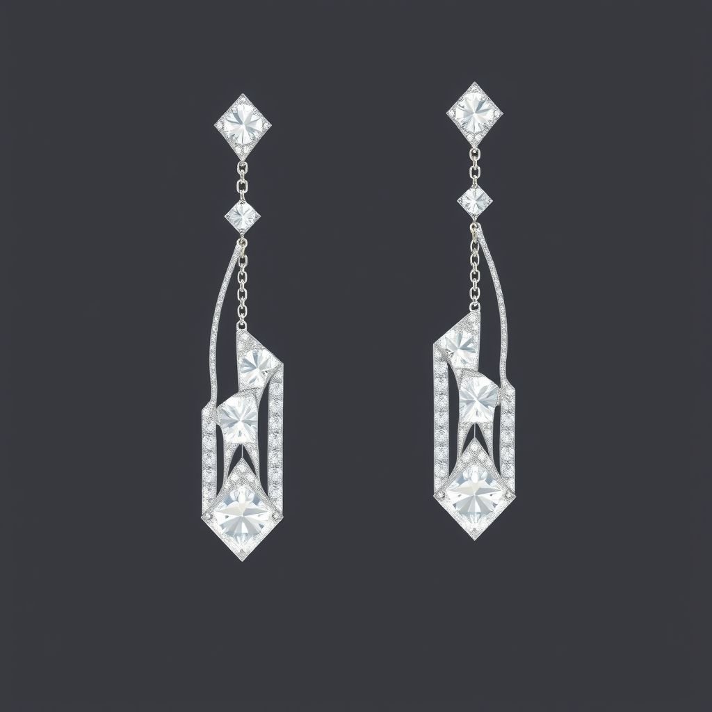 Architecture geomatric shape of jewelry earrings of white diamonds