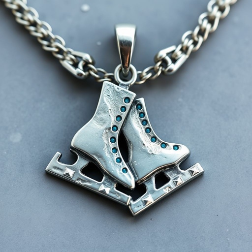 Pendant silver with stylized ice figure skating skates. Remove boots and leave only lowest part of skates. Add turquoise