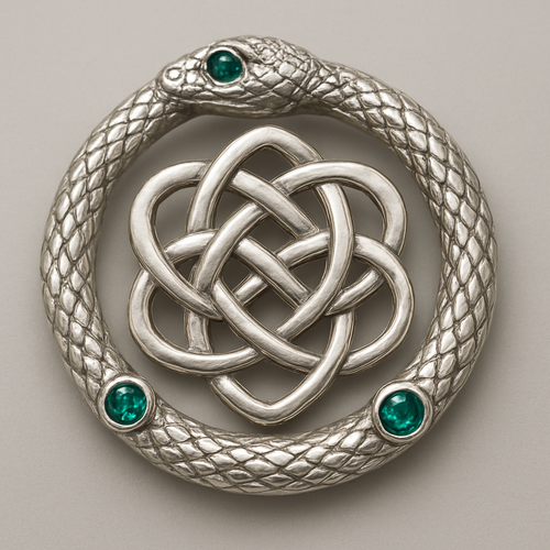 combine ouroboros to celtic knot that forms a brooch