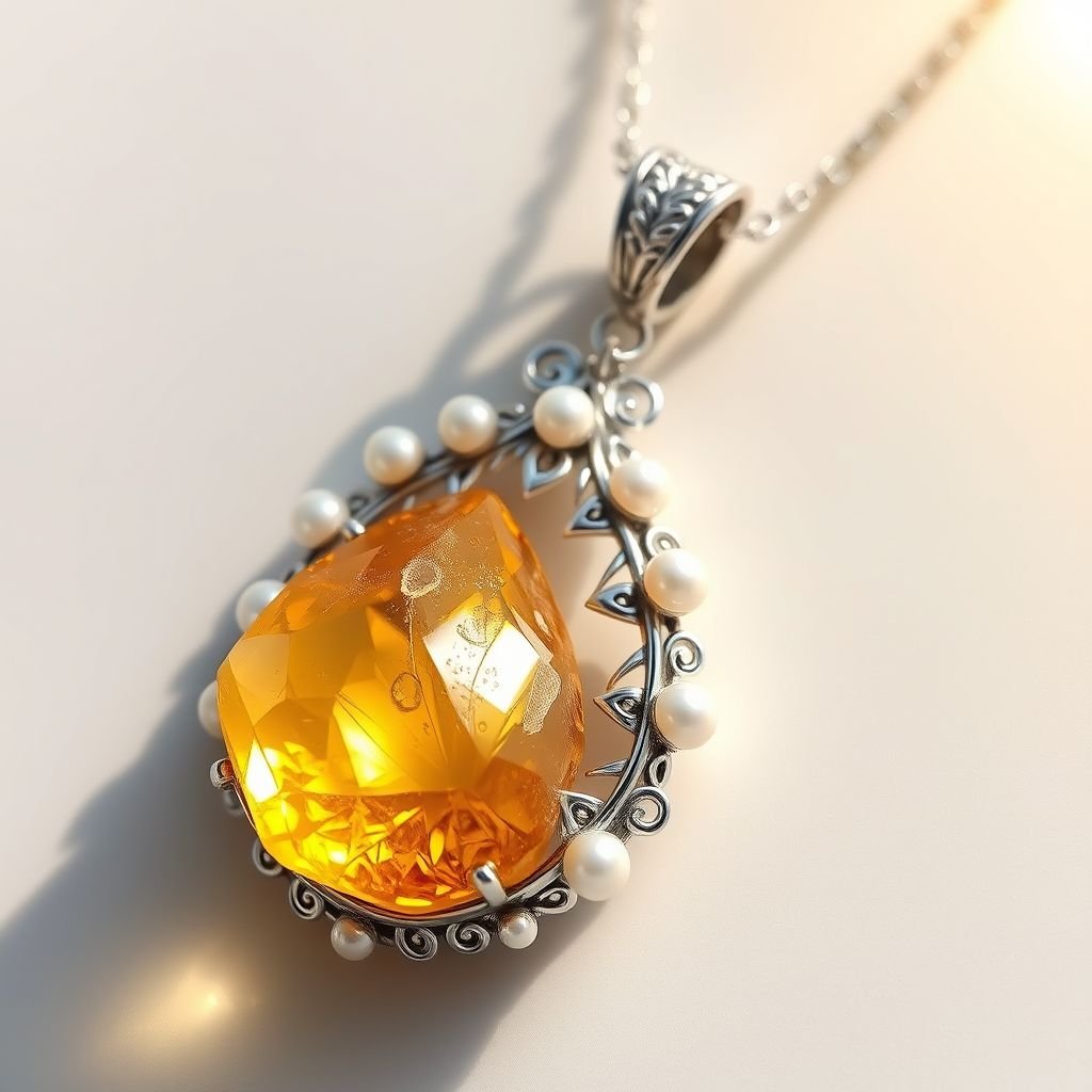 Create a pendant with raw natural gemstone pendant shall look like sun rising 