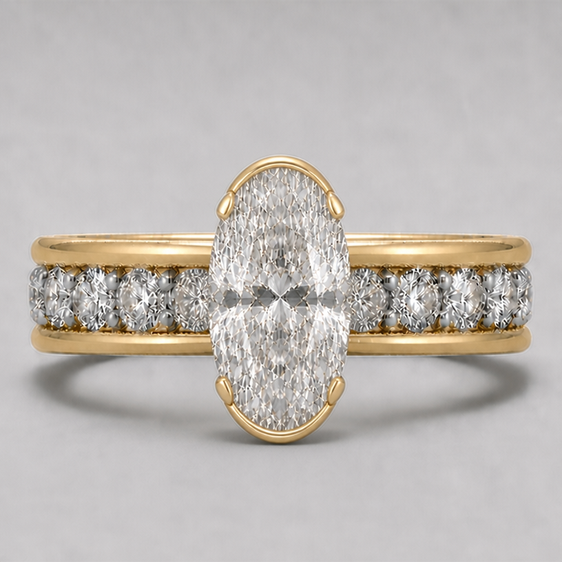 the oval stoneis 16mm in length 11mm i. width
edit the attached jewelry design with these instructions: the oval stoneis 16mm in length 11mm i. width. keep it photorealistic, just the design no text
