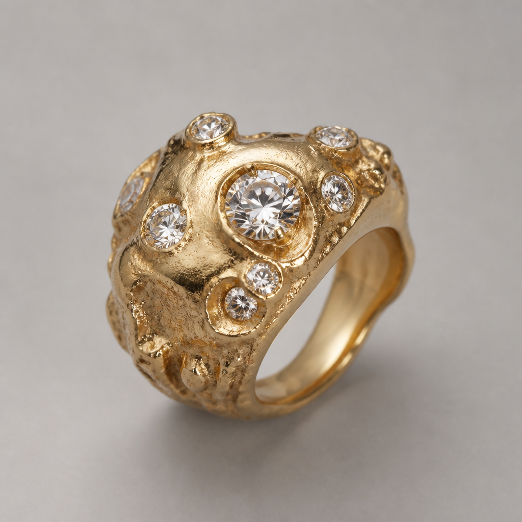 Rough gold mixed with polished diamonds
photorealistic jewelry design, Rough gold mixed with polished diamonds, just the design no text