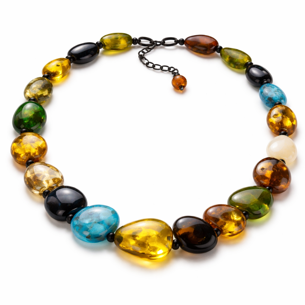 Only ambers stone various shapes one line combined necklace for women green black white blue yellow colours mix in sport style