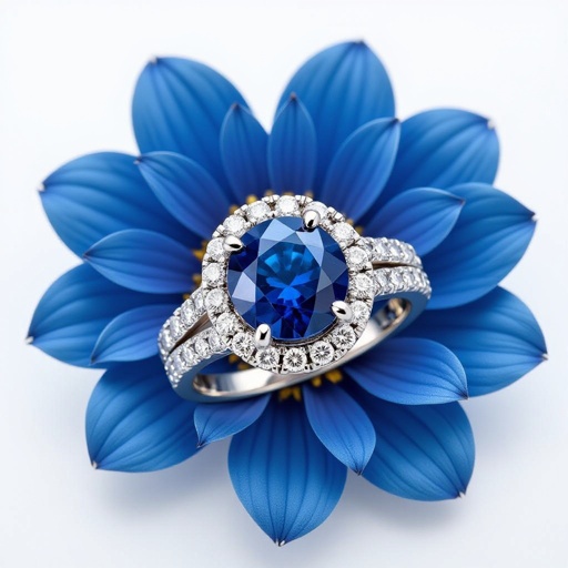 Make a white Gold ring with Round Shape Royal Blue Sapphire