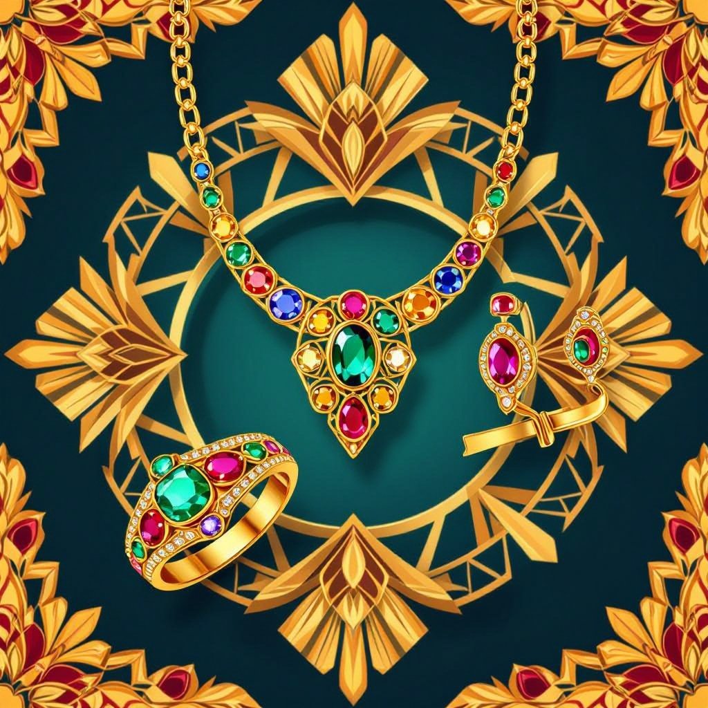 Necklace and ring and earring with luxury colorful jewel with gold
