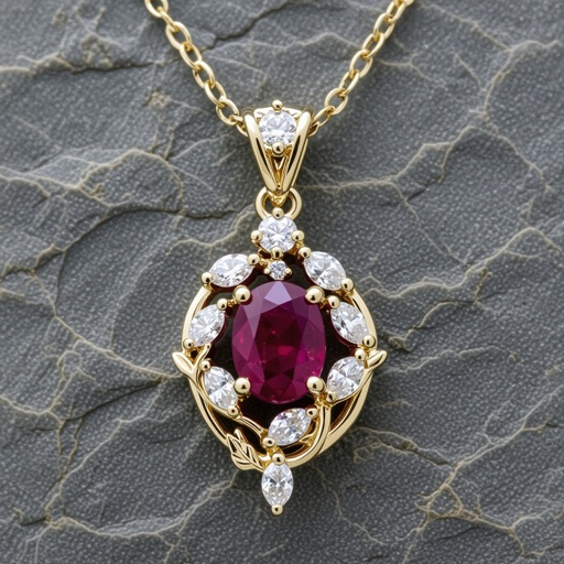 7x5mm oval pigeon blood ruby with 8 marquis cut diamonds each .08ct set in white gold pendant 
