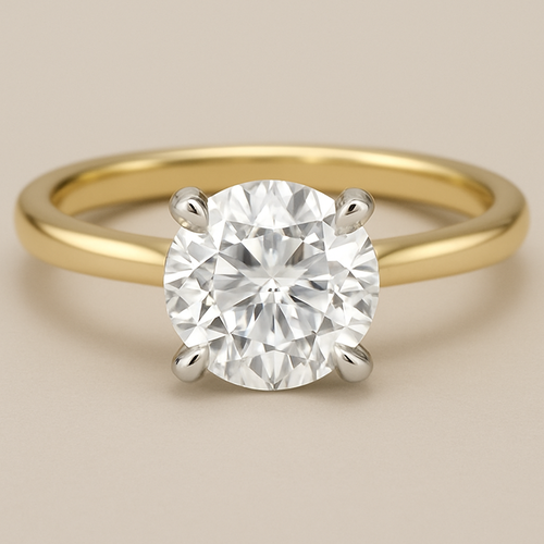 I’d like to see how my engagement ring center stone would look as a solitaire on a gold band, platinum prongs/basket