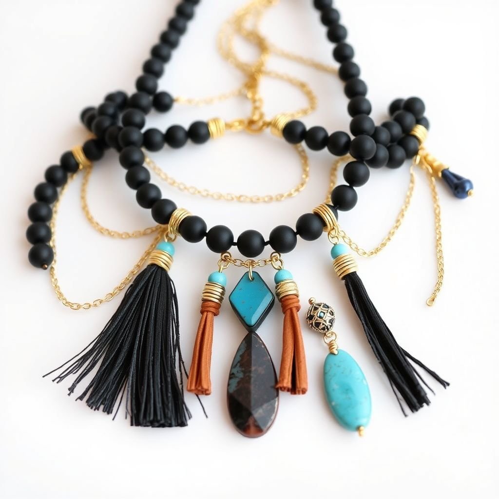 Rosary style choker with black beads