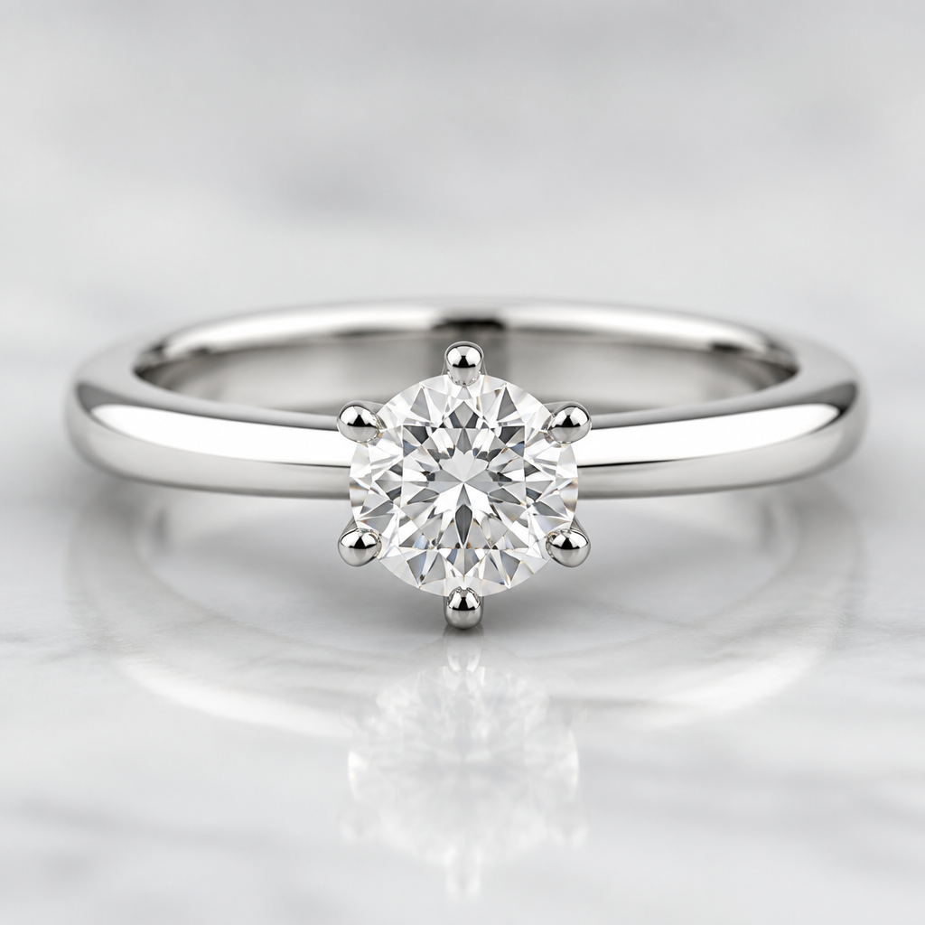 A women's ring with diamond stones. 18k white gold ring solitaire 3mm shank 6 claw. laboratory diamond. 1.04ct
photorealistic jewelry design, A women's ring with diamond stones. 18k white gold ring solitaire 3mm shank 6 claw. laboratory diamond. 1.04ct, modern style, just the design no text