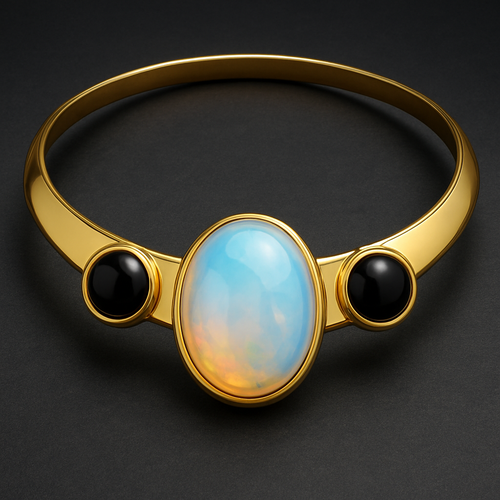 Opalite and onyx yellow gold collar