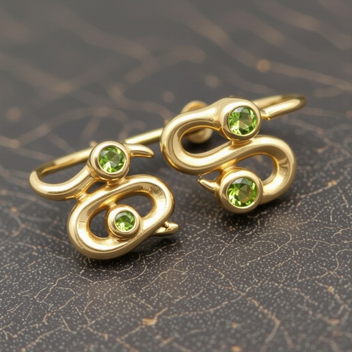 Небольшие золотые матовые серьги в виде символической змеи