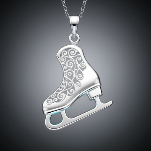 Pendant silver with stylized ice figure skating single skate  with turquoise blade (bottom)