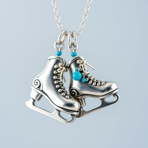 Pendant silver with stylized ice figure skating skates. Remove boots and leave only lowest part of skates. Add turquoise