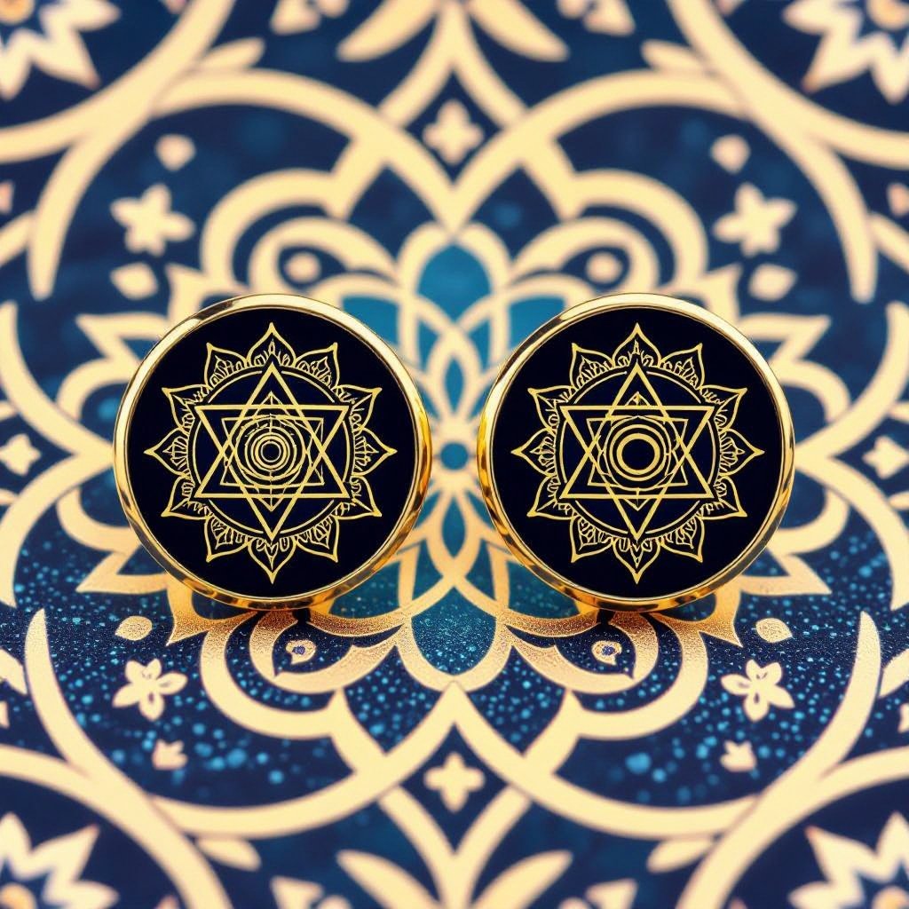  золотые матовые серьги в виде изображения чакры сахасрары