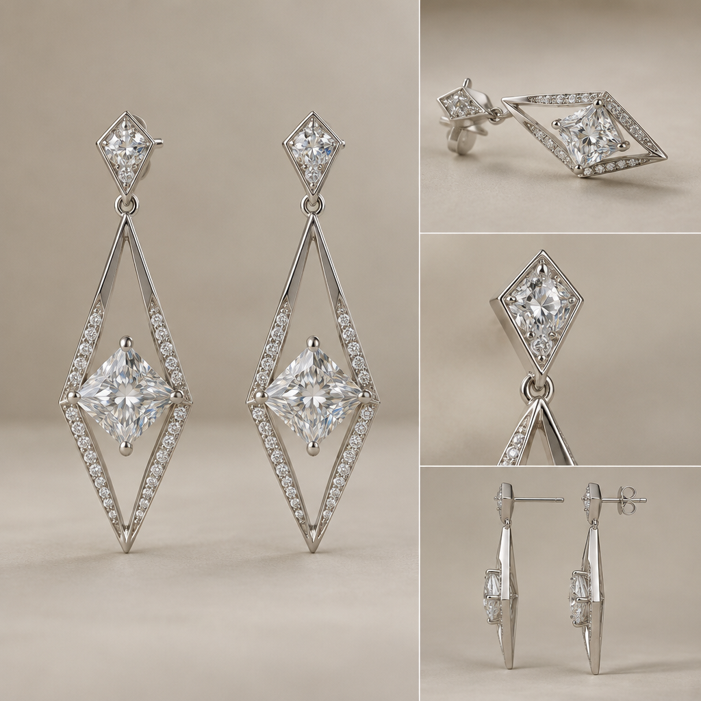 Act as my jewelry designer and design a Moissanite earring
photorealistic jewelry design, Act as my jewelry designer and design a Moissanite earring, geometric style, just the design no text