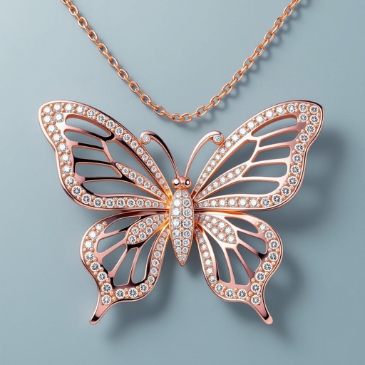 Bigger diamonds! A rose gold necklace enhanced with diamonds of butterfly