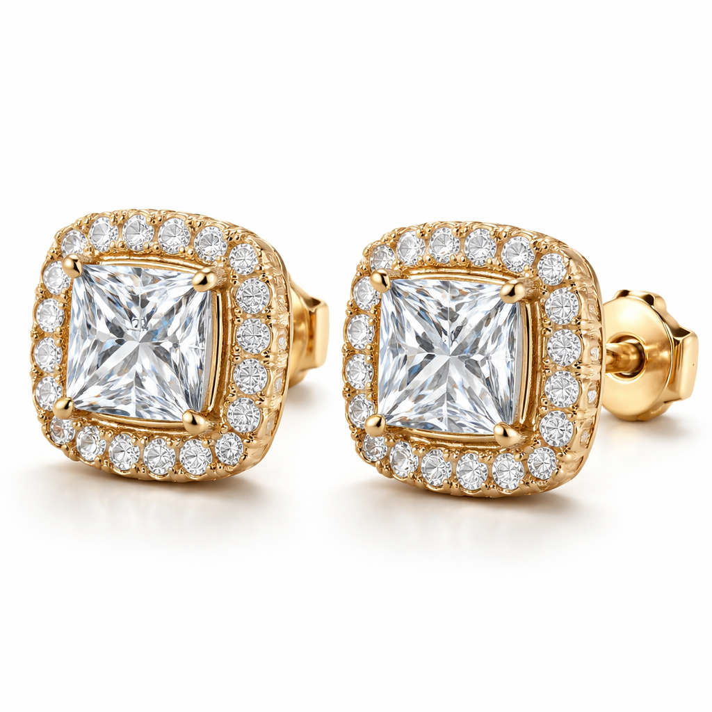14K PURE GOLD 48 LAB DIAMOND: 1.20mm VS1 oeach 2 LAB DIAMOND PRINCESS: 5.5mm VS1 each GOLD WEIGHT: 4.30gms Approximately push back earrings