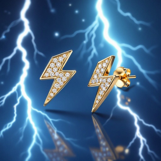 Lightning shaped earrings gold with stud and without the gem