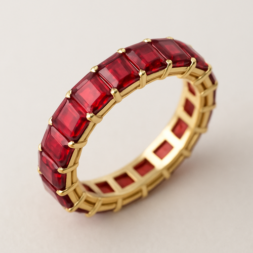 Small  Emerald cut red spinal Eternity ring
