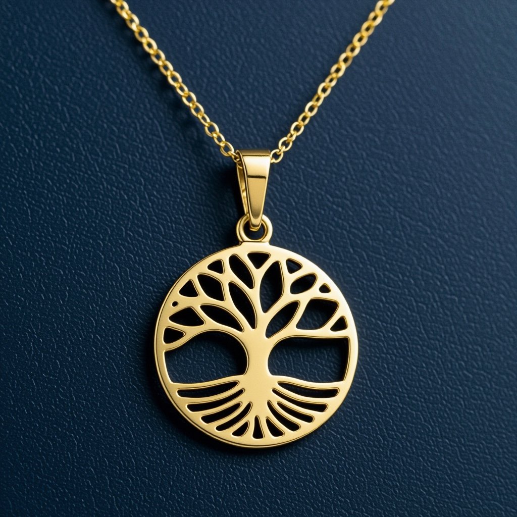 Золотой кулон с изображением дерева узоры с завитками