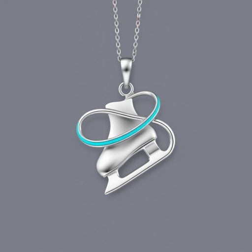 Silver Pendant shape one ice skate with turquoise stripe inside the low thin part blade