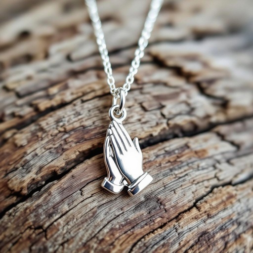 Украшение на шею серебряная цепочка с подвеской в виде двух ладоней сложенных в молитве и от них исходит свет в стороны