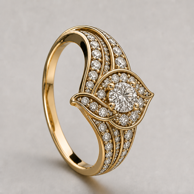 add more lines of diamonds each side od the big diamond
edit the attached jewelry design with these instructions: add more lines of diamonds each side od the big diamond. keep it photorealistic, just the design no text