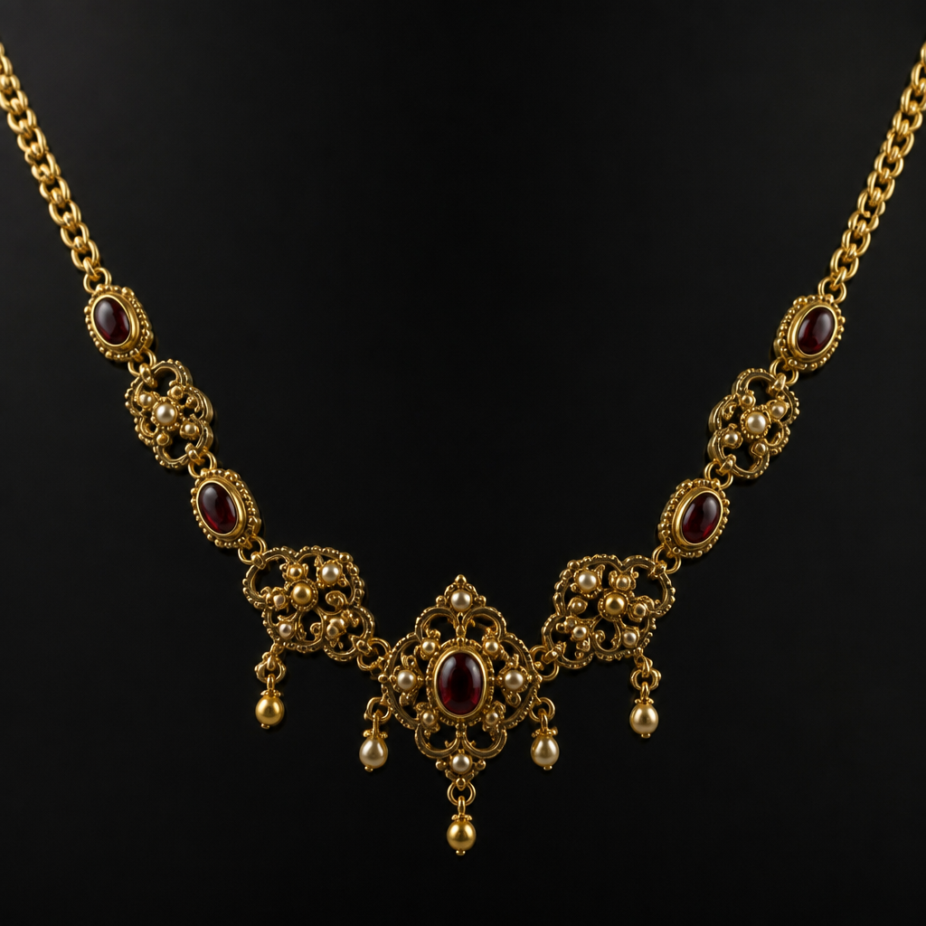 A medieval women's necklace made of gold
photorealistic jewelry design, A medieval women's necklace made of gold, medieval style, just the design no text