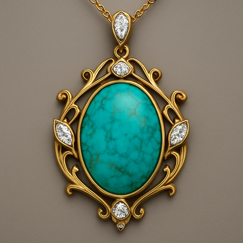 oval turquise pendant usingg pear marquise round diamond