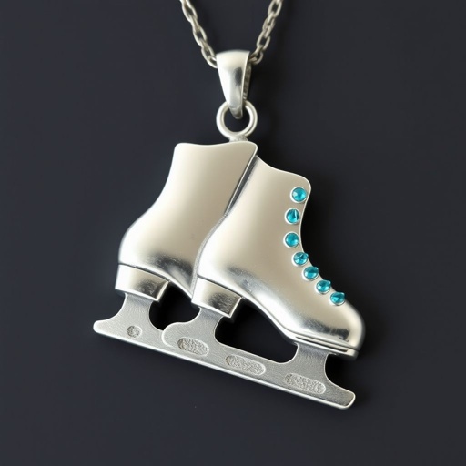 Pendant silver with stylized ice figure skating skates. Remove boots and leave only lowest part of skates. Add turquoise