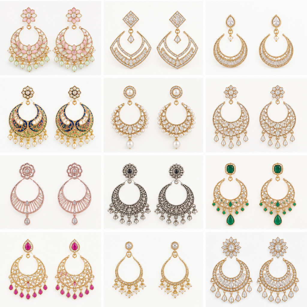 A women's ring. Create 12 completely original Indian imitation-jewellery Chandbali earring designs for a modern mass-market jewellery brand.
The designs must be fresh, unique, commercially attractive, lightweight-looking and practical to manufacture.
Do NOT copy common existing Chandbali designs. Avoid repetitive traditional half-moon patterns.
Create 12 clearly different silhouettes and construction styles:
Floral Chandbali
Contemporary geometric Chandbali
Minimal elegant Chandbali
Meenakari Chandbali
Pearl Chandbali
Kundan/CZ Chandbali
Rose-gold modern Chandbali
Oxidized silver Chandbali
Green emerald-style Chandbali
Ruby-pink festive Chandbali
Lightweight daily-wear Chandbali
Premium statement Chandbali
Use different combinations of pearls, CZ stones, coloured stones, enamel/Meenakari and textured metalwork.
Every design must have a different top stud, different Chandbali silhouette, different inner pattern and different hanging detail. Do not repeat the same moon shape, stone arrangement or pearl fringe.
Prioritize wearability, balanced weight, realistic metal thickness, practical stone placement, strong joints and manufacturing feasibility.
Make the collection suitable for Indian women of different age groups and price ranges.
Show all 12 pairs in a clean professional jewellery catalogue layout, front-facing, perfectly symmetrical, realistic metal and stone textures, high-detail commercial product photography, white/off-white background, sharp focus, 4K.
Most importantly: create jewellery that looks like a real product that can actually be manufactured and sold, not fantasy jewellery.
photorealistic jewelry design, A women's ring. Create 12 completely original Indian imitation-jewellery Chandbali earring designs for a modern mass-market jewellery brand.
The designs must be fresh, unique, commercially attractive, lightweight-looking and practical to manufacture.
Do NOT copy common existing Chandbali designs. Avoid repetitive traditional half-moon patterns.
Create 12 clearly different silhouettes and construction styles:
Floral Chandbali
Contemporary geometric Chandbali
Minimal elegant Chandbali
Meenakari Chandbali
Pearl Chandbali
Kundan/CZ Chandbali
Rose-gold modern Chandbali
Oxidized silver Chandbali
Green emerald-style Chandbali
Ruby-pink festive Chandbali
Lightweight daily-wear Chandbali
Premium statement Chandbali
Use different combinations of pearls, CZ stones, coloured stones, enamel/Meenakari and textured metalwork.
Every design must have a different top stud, different Chandbali silhouette, different inner pattern and different hanging detail. Do not repeat the same moon shape, stone arrangement or pearl fringe.
Prioritize wearability, balanced weight, realistic metal thickness, practical stone placement, strong joints and manufacturing feasibility.
Make the collection suitable for Indian women of different age groups and price ranges.
Show all 12 pairs in a clean professional jewellery catalogue layout, front-facing, perfectly symmetrical, realistic metal and stone textures, high-detail commercial product photography, white/off-white background, sharp focus, 4K.
Most importantly: create jewellery that looks like a real product that can actually be manufactured and sold, not fantasy jewellery., modern style, just the design no text