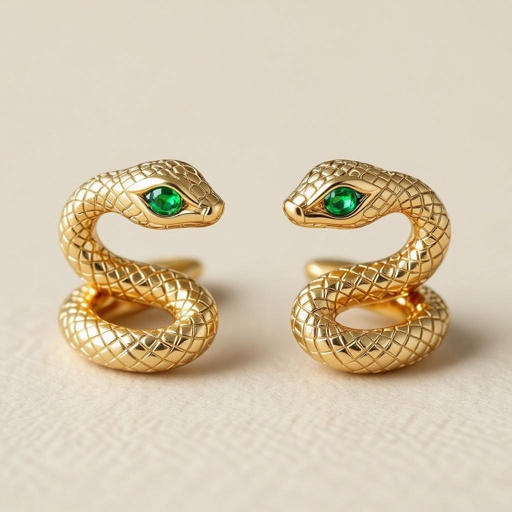 Небольшие золотые матовые серьги в виде символической змеи