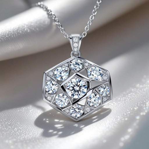 Geomatric big necklace of diamonds of abstract and moder shape and modern style for a show to see all the details of the necklace of edge and modern contemporary style