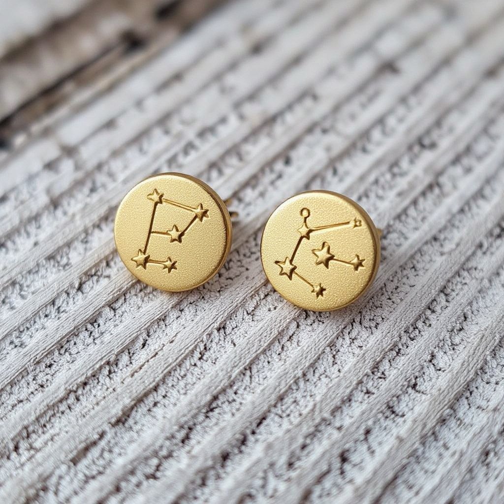 Небольшие золотые матовые серьги в виде созвездия