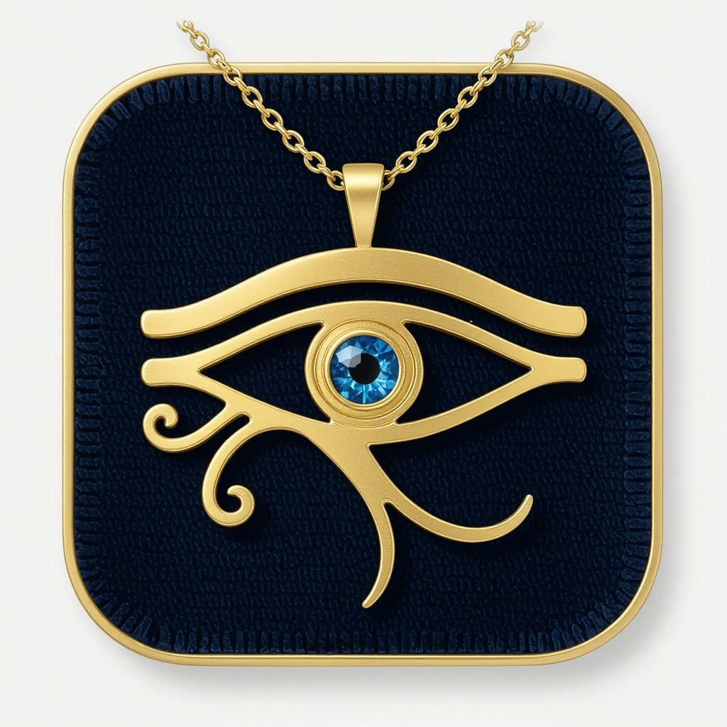 Золотой матовый медальон в форме египетского глаза тора 