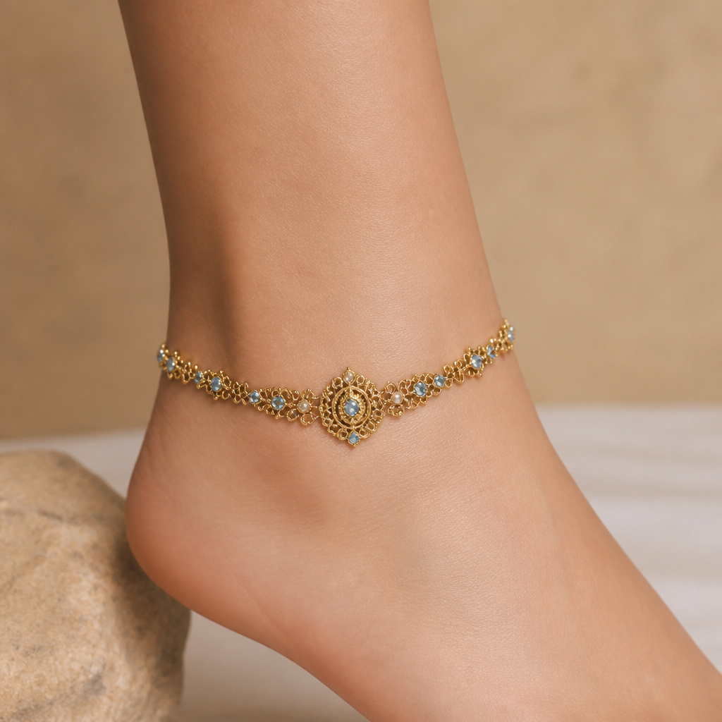 A signet women's anklet made of gold with topaz and pearl stones suitable for daily wear, highly ornate, intricate and elaborate, richly detailed. delicado y sencillo con pequeñas rosas de topacio
photorealistic jewelry design, A signet women's anklet made of gold with topaz and pearl stones suitable for daily wear, highly ornate, intricate and elaborate, richly detailed. delicado y sencillo con pequeñas rosas de topacio, signet style, just the design no text