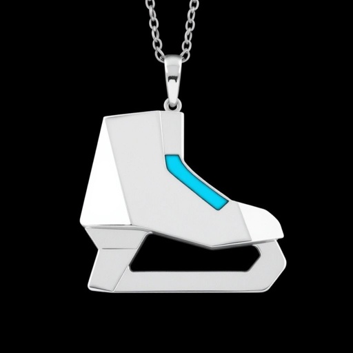 Silver Pendant shape one ice skate with turquoise stripe inside the low thin part blade