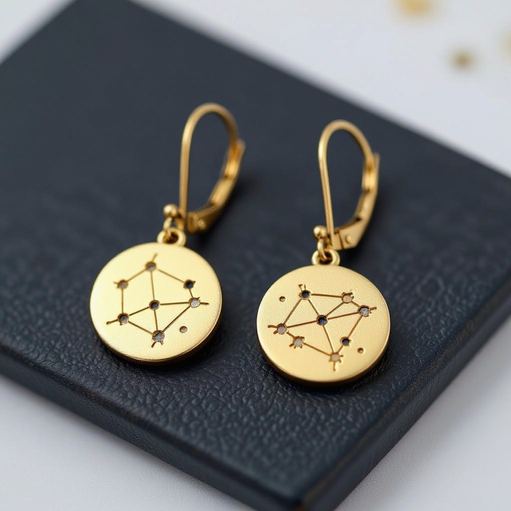 Небольшие золотые матовые серьги в виде созвездия