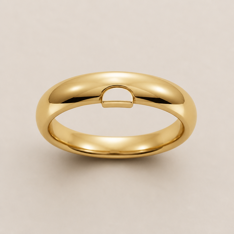 A minimalist women's ring made of gold
using the attached image as a visual reference, create A minimalist women's ring made of gold. photorealistic, just the design no text