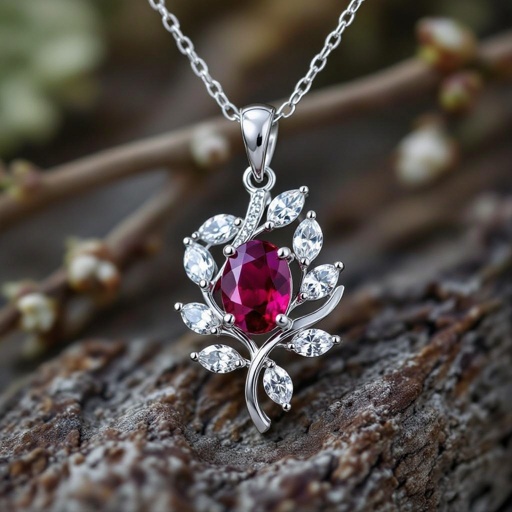 7x5mm oval pigeon blood ruby with 8 marquis cut diamonds each .08ct set in white gold pendant 