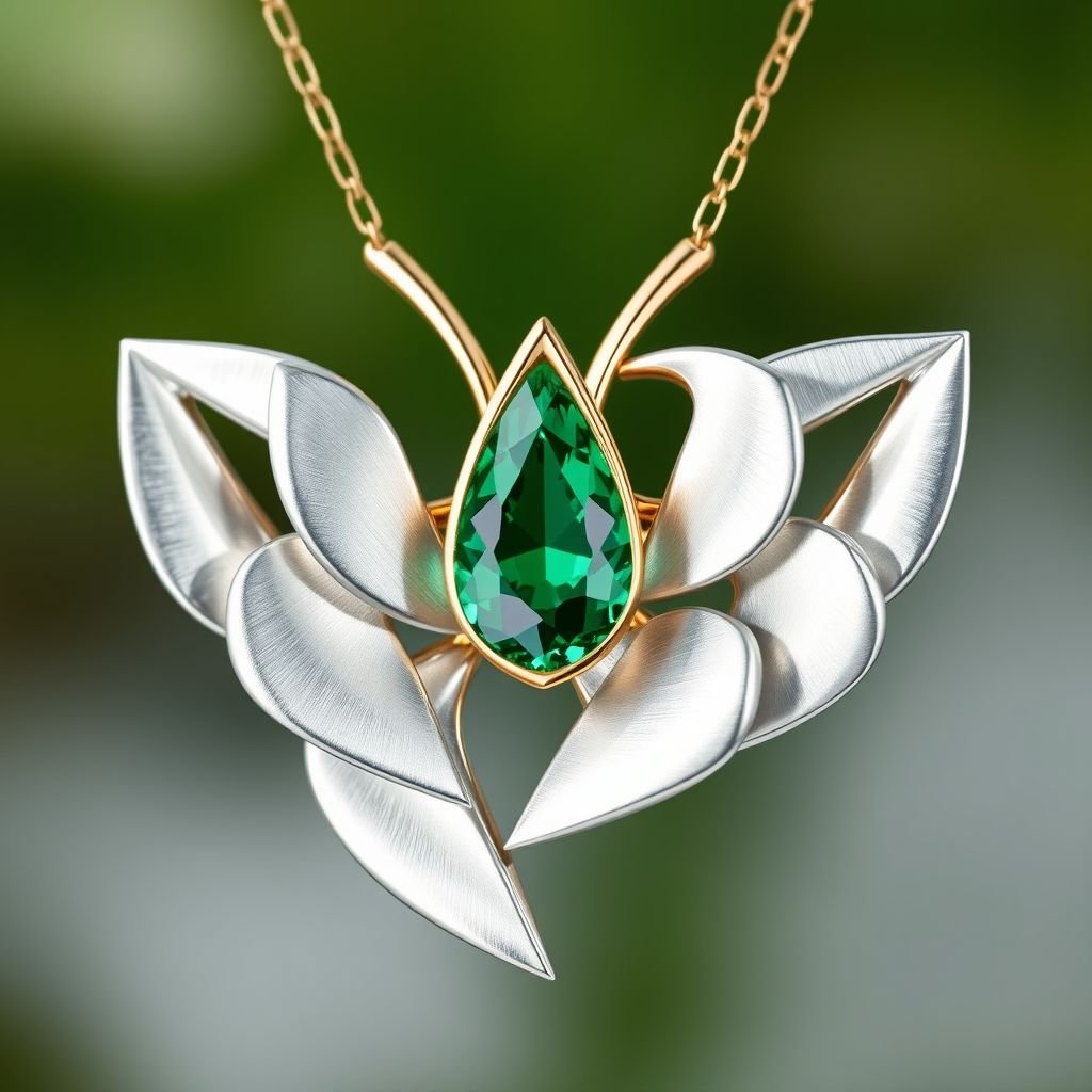 Diamond modern pendantDesign a sleek, modern cuff bracelet featuring asymmetrical angles and a polished finish. Use a combination of brushed matte silver and high-shine gold accents for contrast. Incorporate a single, oval-cut gemstone-perhaps a striking emerald-set at an unconventional angle, creating a bold focal point that exudes contemporary elegance and sophistication.
