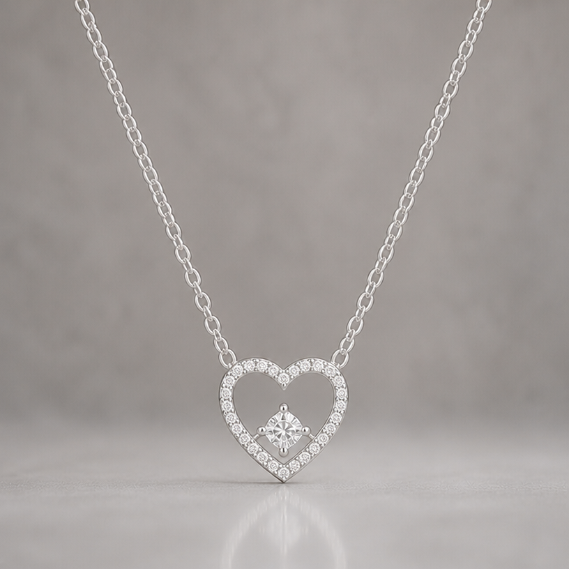 Dkmant de form carré à la place plaçe en losange, faire les contour du coeur en pavé de diamnat
edit the attached jewelry design with these instructions: Dkmant de form carré à la place plaçe en losange, faire les contour du coeur en pavé de diamnat. keep it photorealistic, just the design no text