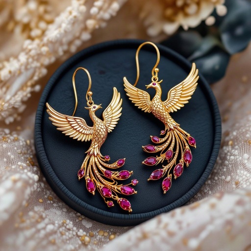 Миниатюрные аккуратные серьги с птицей феникс