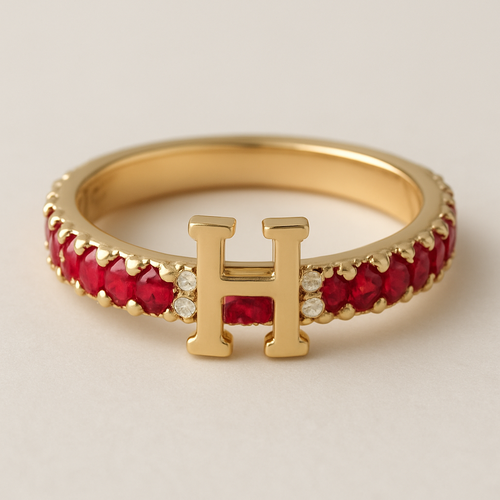 ruby ring with H letter 